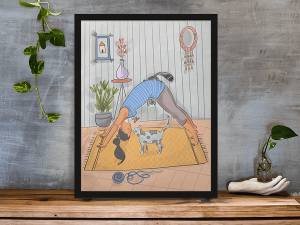 Yoga Time With Cat - Poster - Curious Cat Company - Wall Art