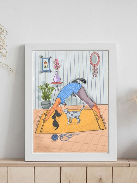 Yoga Time With Cat - Poster - Curious Cat Company - Wall Art